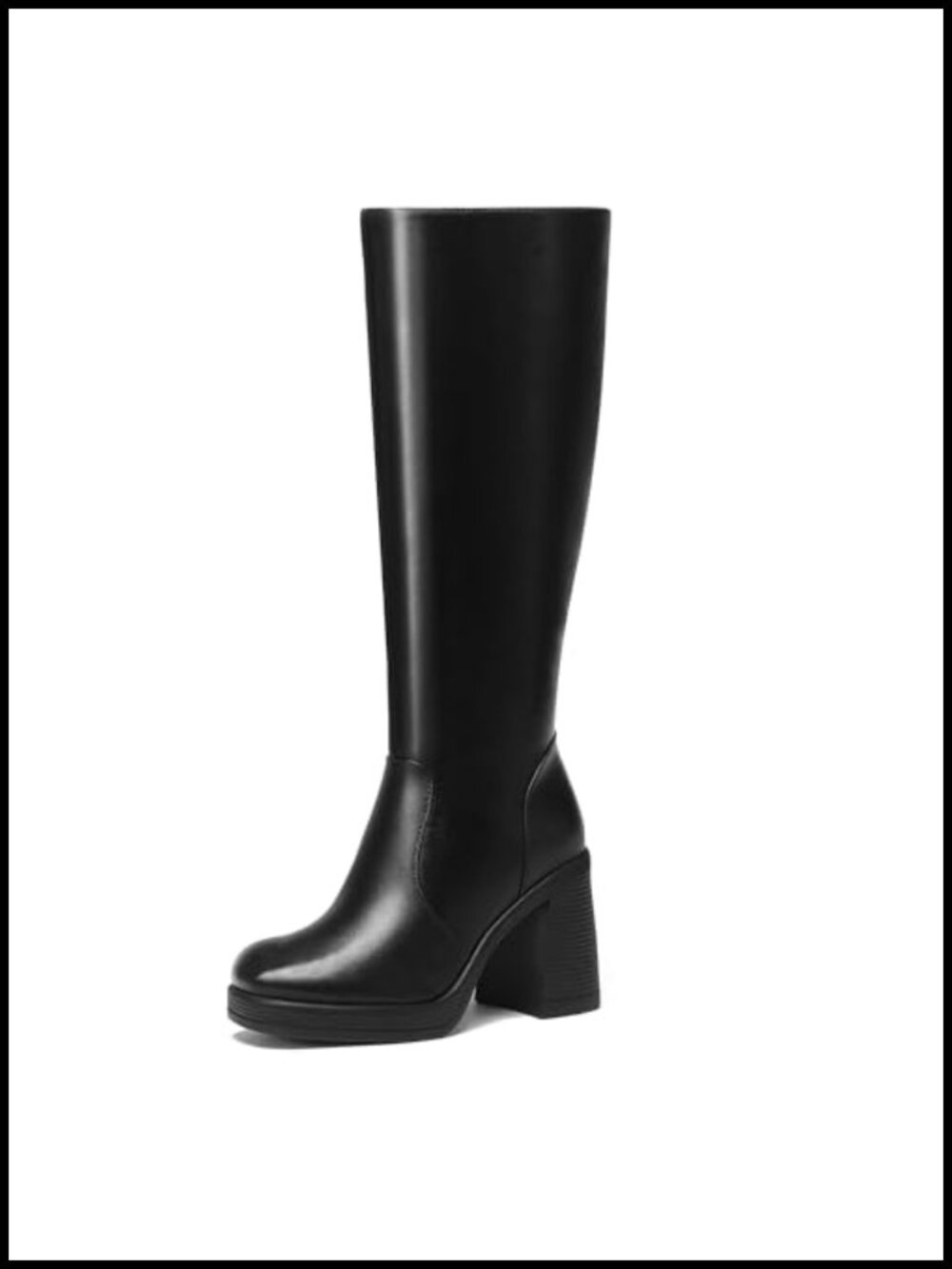 Faux Leather Knee High Platform Boots Square Toe Block Heel Tall Boots